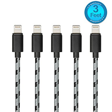 Lampa 3 Feet（5 Pack）Nylon Braided Lightning to USB Syncing and Charging Cable Cord for iPhone iPad and iPod