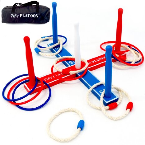 Ring Toss Game with Carry Bag - TWO SETS of 8 Rings (Rope and Plastic)