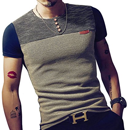 LOGEEYAR Mens Premium Fitted Short-Sleeve Contrast Color Stitching T-Shirt