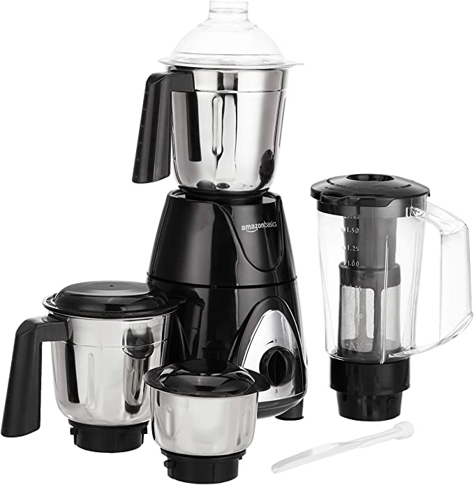 AmazonBasics Premium 750W Mixer Grinder with 3 Stainless Steel Jar   1 Juicer Jar, Black & Grey