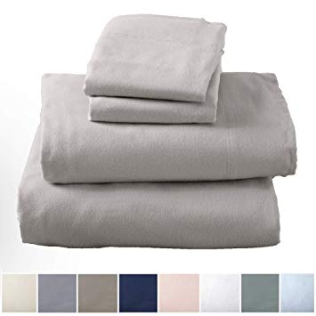 Great Bay Home Extra Soft 100% Turkish Cotton Flannel Sheet Set. Warm, Cozy, Lightweight, Luxury Winter Bed Sheets in Solid Colors. Nordic Collection Brand. (Full, Glacier Grey)