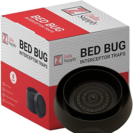 Zulu Supply Bed Bug Interceptors, 8 Pack, Black, Eco-Friendly, No Pesticides or Powders, for Bed Legs or Furniture, Bedbug, All Natural, Traps, Killer, Catcher, Detector, Monitor