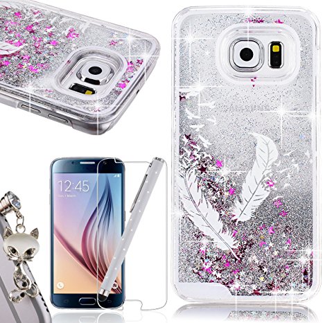 We love Case Samsung Galaxy S6 Case Glitter, Liquid Case Sparkle Stars Hard Plastic Case Samsung S6 Case Bling Floating, White Floral Paisley Flower Design Pattern Clear Case Protective Cover Phone Cases For Samsung Galaxy S6 Transparent  1x Animal Dust Plug  1 x Touch Screen Stylus 1 x Screen Protector