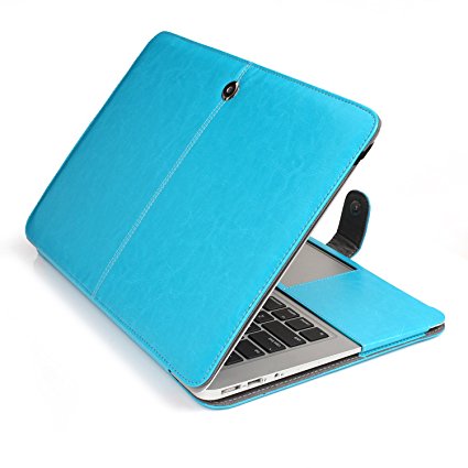 Macbook Air 11 Sleeve, Leimi Premium Quality PU Leather Book Cover Clip On Folio Case for MacBook Air 11.6 Inch (Models: A1370 and A1471)-BLUE