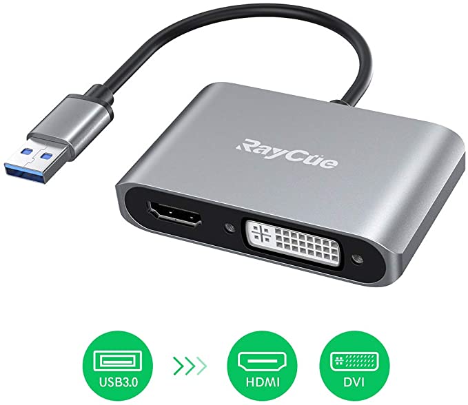 USB to HDMI DVI, USB 3.0 to HDMI Adapter 1080P, HDMI DVI Sync Video Graphics Converter for Windows 7/8/10, Not Support Mac OS/Linux/Vista