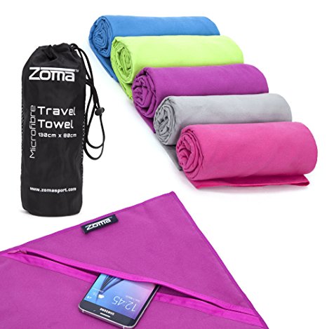 Microfibre Towel with Zipper Pocket - 130cm x 80cm