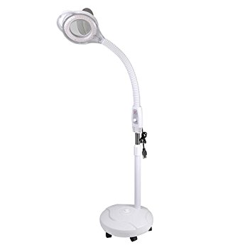 AW 5x Diopter LED Magnifying Rolling Floor Stand Lamp Adjustable Gooseneck Glass Lens Facial Magnifier