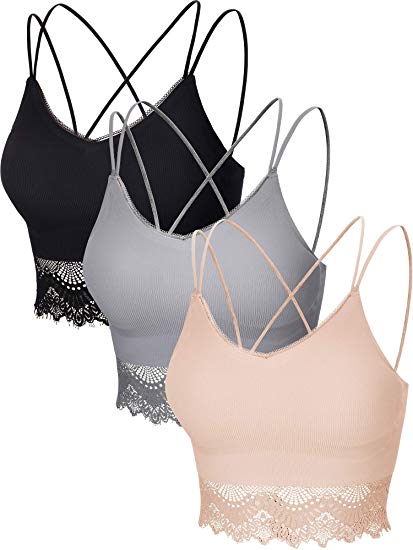 3 Pieces Lace Bralette Women's Wireless Bralette Strap Cami Bra Stretch Tube Bra with Removable Pads