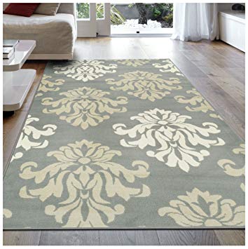 Superior Designer Casper Collection Area Rug, 8mm Pile Height with Jute Backing, Chic Tonal Damask Pattern, Anti-Static, Water-Repellent Rugs - Blue, 5' x 8' Rug