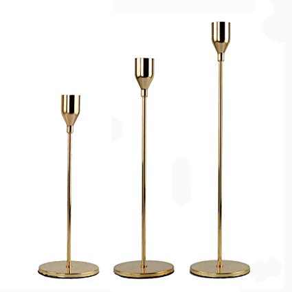 R STAR Set of 3 Gold Candlestick Stand, Wedding/Dinning Table Decorative Candle Holder, Golden Candlelight Dinner Candle Holder Ornaments(S M L)