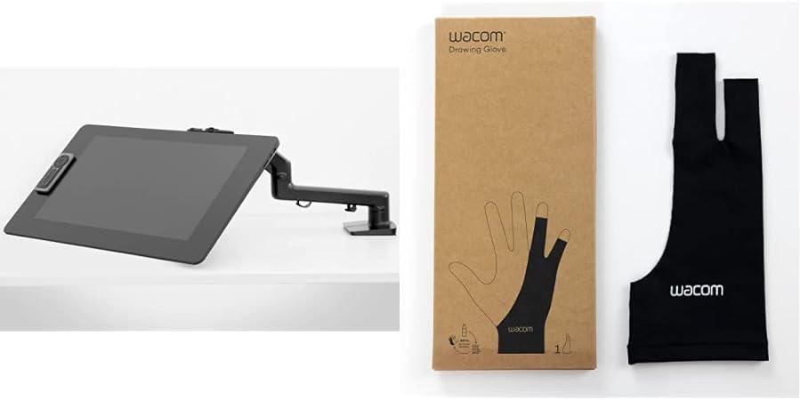 Wacom Flex Arm (ACK62803K) & Drawing Glove, Two-Finger Artist Glove for Drawing Tablet Pen Display, 90% Recycled Material, eco-Friendly, one-Size (1 Pack)