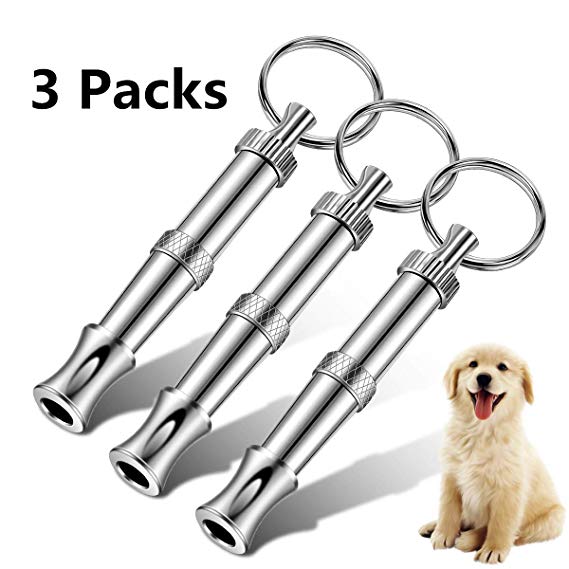 GETIEN 5.5cm Dog Whistles Adjustable Pitch Ultrasound Dog Training Tools to Stop Barking Pack of 3 with 3 Free Lanyard Strap