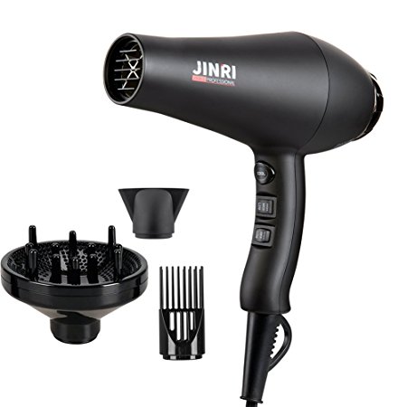 Jinri Professional Hair Dryer with Concentrator Nozzle, Diffuser, Straightener Comb 1875W Negative Ions 3 Heat 2 Speeds 3 Attachments,ROPALIA Ionic Lightweight
