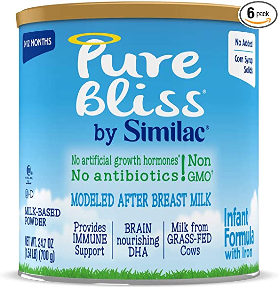 Pure Bliss by Similac Infant Formula, Modeled After Breast Milk, Non-GMO Baby Formula, 24.7 ounces, 6 count