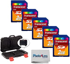 Transcend 2GB SD Secure Digital Memory Card TS2GSDC (5 Pack)   Vivitar Memory Card Hardcase (24 Card Slots)   Photo4Less Camera and Lens Cleaning Cloth – Deluxe Accessory Bundle