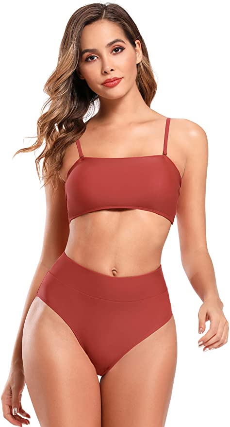 SHEKINI Women's Bandeau Bikini High Waisted Tie Side Bottom Two Piece Swimsuits