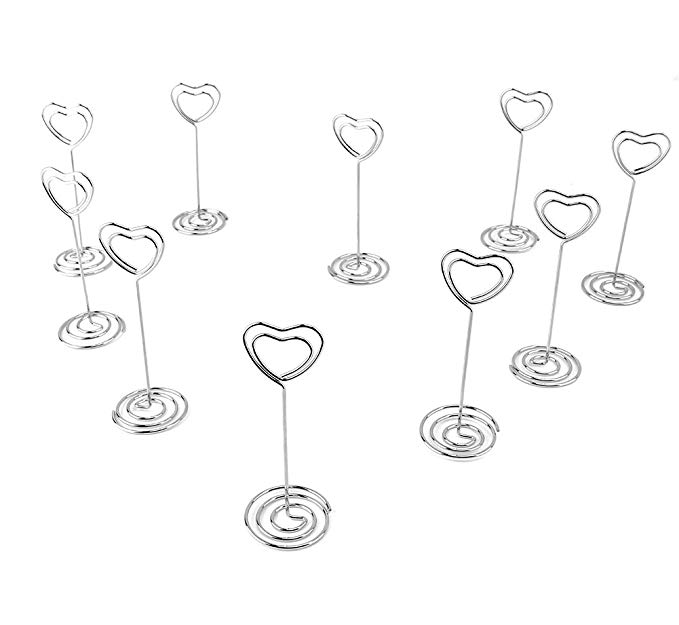 Looching 20pcs 3.5 Inch Heart-shaped Holder Wire Photo Clips Place Card Holder Special Spiral Base For Tabletop Use