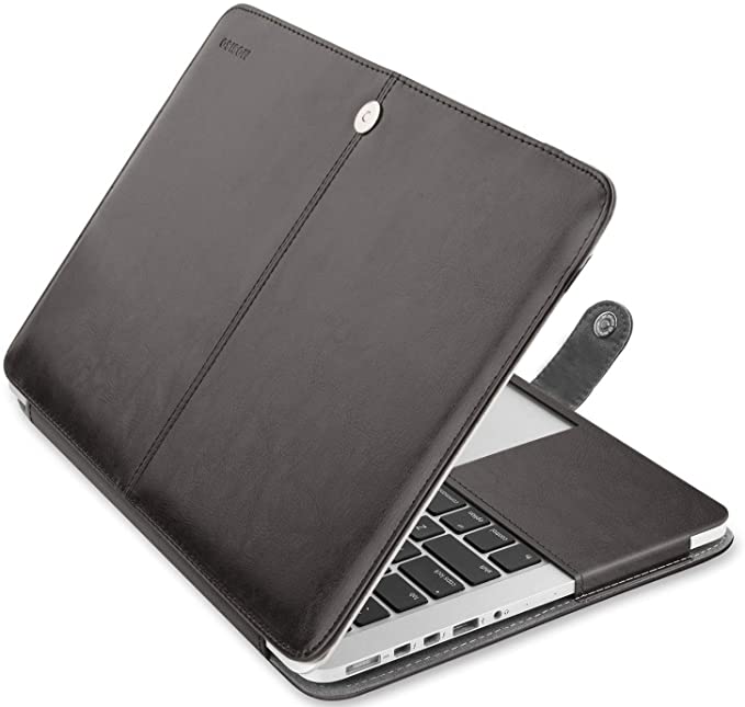 MOSISO Compatible with MacBook Pro Retina 13 inch Case A1502 A1425 2015-2012 Release, Premium PU Leather Book Folio Protective Stand Cover Sleeve, Black