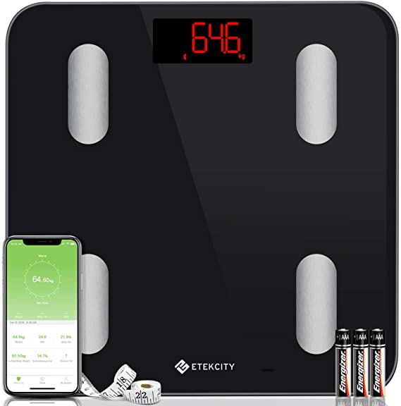 Etekcity Body Fat Scales Bluetooth Ultra Slim Personal Scales Smart Digital Scales with App for 13 Body Data Analyses BMI, Weight, Muscle Mass, Water, Protein, BMR etc. iOS & Android Black