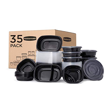 Rubbermaid 2108403 TakeAlongs Food Storage Single Base, Set of 35 (70 Pieces Total) | Meal Prep Containers, Lunch for Adults & Kids |Bento Box, 35-Pack, Black