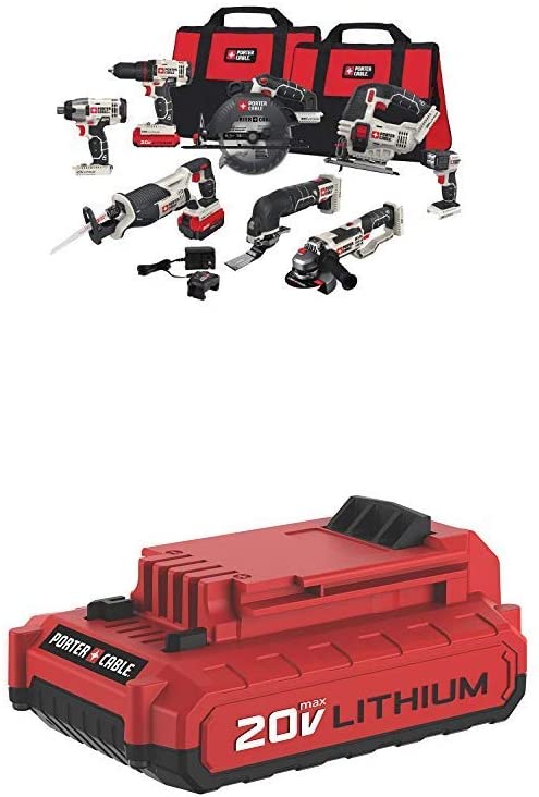 PORTER-CABLE PCCK619L8 20V Max 8-Tool Combo Kit with PCC682L 20V MAX 2.0 Amp Hour Battery