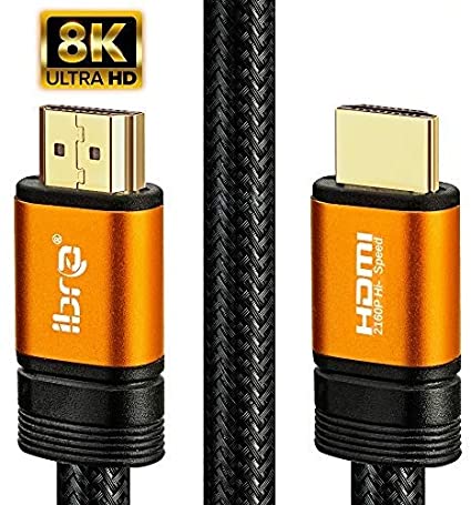 IBRA 2.1 Orange HDMI Cord 8K Ultra High-Speed 48Gbps Lead | Supports 8K@60HZ, 4K@120HZ, 4320p, Compatible with Fire TV, 3D Support, Ethernet Function, 8K UHD, 3D-Xbox Playstation PS3 PS4 PC etc- 10Ft