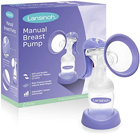 Lansinoh Manual Breast Pump, Ergonomic, Easy Express & Dual Mode, 1 Count, Includes 2 Flange Sizes (Standard & Large), and NaturalWave Nipple, Cap & Collar, All for Ideal Suction, Storage  and Feeding