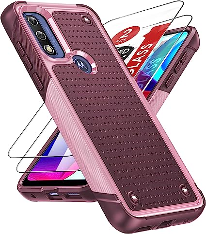 LeYi for Moto G Pure Phone Case, Moto G Power 2022/ G Play 2023 Case with [2 Pack] Screen Protectors, Dual Layer Hard PC Back & Soft Bumper Resilient Shock Absorb Case for Motorola G Pure, Red Pink