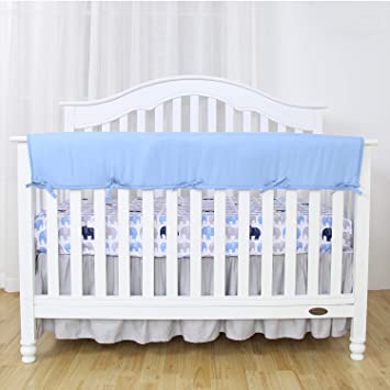 TILLYOU 1-Pack Padded Baby Crib Rail Cover Protector Safe Teething Guard Wrap for Long Front Crib Rails(Measuring Up to 18" Around), 100% Silky Soft Microfiber Polyester, Reversible, Blue/White