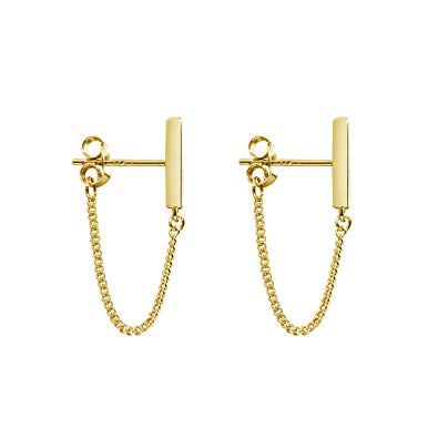 Minimalist Chain Earrings Tiny Bar Earrings Sterling Silver Dangle Earrings for Womens and Mens