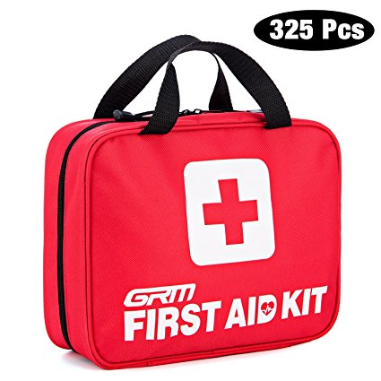 First Aid Kit (325 Pieces), GRM Complete Emergency Preparedness Kit with 325 FDA-Approved Supplies & 1 Storage Bag for Home Office School Car Travel Camping Hiking