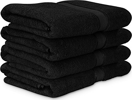 600 GSM Luxury Cotton Bath Towels (4 Pack, 27 x 54 Inch) by Utopia Towels (Black)