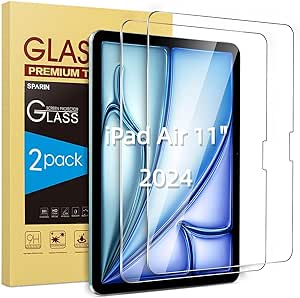 SPARIN 2 Stück Panzer Schutz Glas für iPad Air 11 Zoll M2 (2024), Schutzfolie für iPad Air 6.Generation, Kratzfest,9H Härte,Anti-Bläschen,HD-Klar