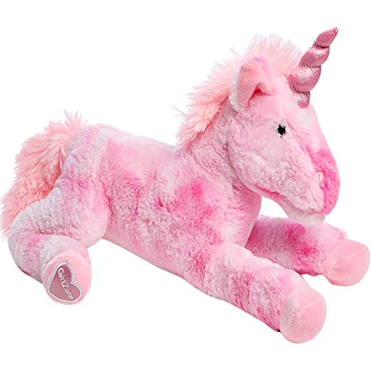 GirlZone Gifts for Girls: Large 18” Pink Plush Stuffed Fluffy Unicorn Animal. Ideal Gift, Birthday Present Gift for Girls Aged 3 4 5 6 7 8 9 Years Old