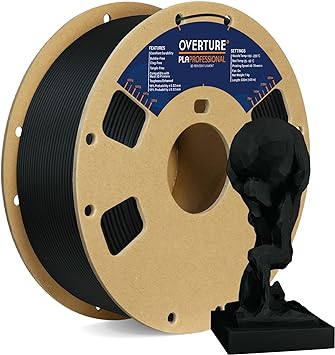 OVERTURE PLA Plus (PLA+) Filament 1.75mm PLA Professional Toughness Enhanced PLA Roll, Cardboard Spool,Premium PLA 1kg(2.2lbs), Dimensional Accuracy 99% Probability +/-0.03mm(Black)