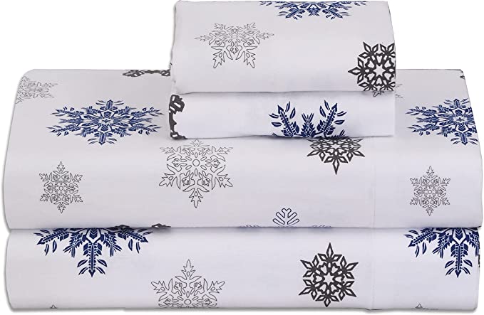 Zoyer 100% Cotton Flannel Sheet Set (Queen, Snow Zoyer) - Printed 4 pc Luxury Bed Sheets - Cozy, Soft, Warm, Breathable Bedding Set-