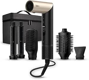 Silk'n Air Styler & Sèche-cheveux I SilkyAir Flex I Multistyler 5 accessoires inclus, Boucleurs Auto-Wrap, Brosse Plate, Brosse Ovale, Concentrateur, Diffuseur et Étui de rangement I 1300 W, Noir