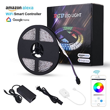 Strip Light Alexa Echo Controlled, Wricbo 16.4ft 150leds Wifi Rope Lights LED Waterproof RGB Colorful, Smart Phone Control Support Android IOS, Work with Alexa Google Home Christmas Holiday Party