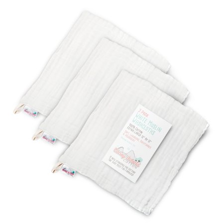 Coney Island Cotton White Muslin 6 Layer Extra Large 12" By 12" Washcloths 3 Pk Fluffy & Soft