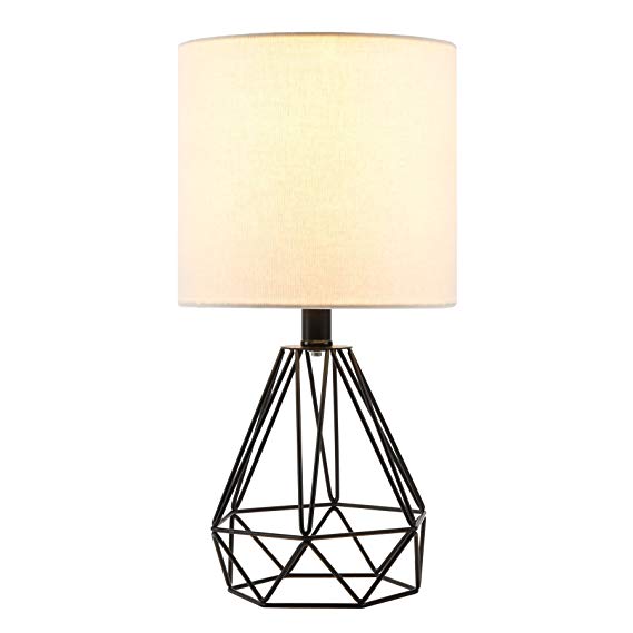 CO-Z Table Lamp with White Fabric Shade, Desk Lamp with Hollowed Out Base 18 inches in Height for Living Room Bedroom Dining Room(Black Base)