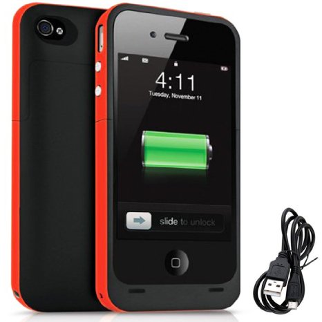 iPhone 5S 5 Battery Case, Rechargeable Portable 2500mAh Backup Power Bank External Protective Charger Case For iPhone 5S / 5, Full Body Protection,LED Battery Level Indicator (Red)