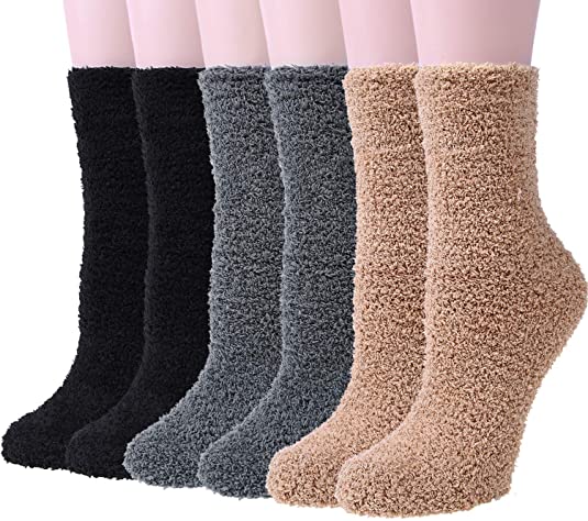 YSense 6 Pairs Women Fuzzy Fluffy Cozy Slipper Socks Warm Soft Winter Plush Home Sleeping Socks