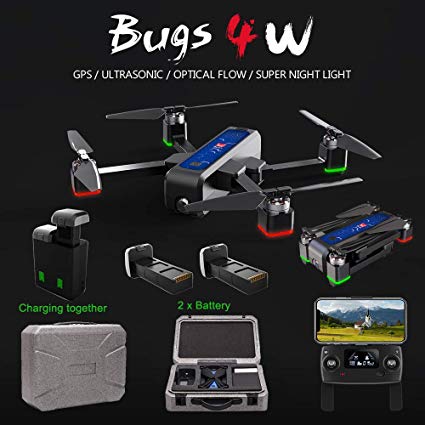 MJX Bugs 4W Foldable Drone with GPS, Full HD 2K 5G WiFi Camera Record Video Bugs GO App Altitude Hold Track Flight 3400mAh Battery Double Charging OLED Screen Remote Control (MJX B4W   Foam Box)