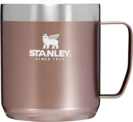 Stanley Stay Hot Camp Mug - Durable 18/8 Stainless Steel Insulated Mug - Splash-Free Tritan™ Drink-Thru Lid - 12 OZ - Rose Quartz Glow