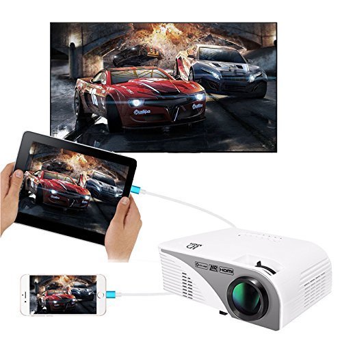 Video Projector(Warranty Included),XINDA Wired Mirror Screen for iPhone Projector LCD 1200 Lumens Mini Multi-media Portable Home Projector Movie Projector with Free HDMI Cable -White
