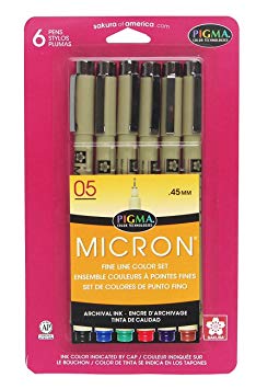 Sakura 30065 6-Piece Pigma Micron 05 Ink Pen Set, Assorted Colors