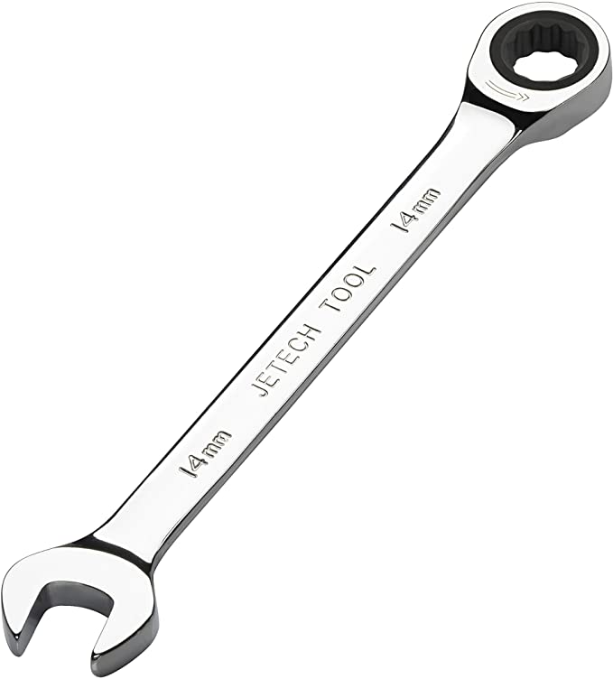 Jetech 14mm Ratcheting Combination Wrench - Metric Industrial Grade Cr-V Steel Gear Spanner in Polished Chrome Finish