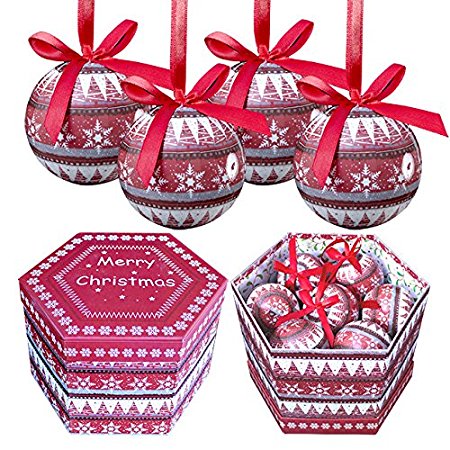 The Christmas Workshop 75 mm 14-Piece Nordic Design Decoupage Baubles, Red