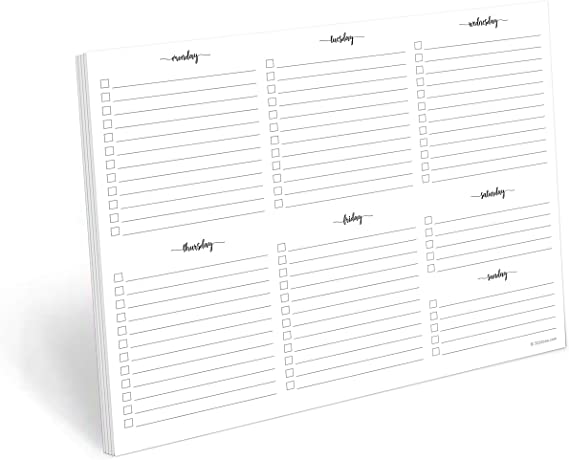 321Done Weekly Checklist Notepad Landscape Minimalist - Letter Size - 50 Sheets (8.5" x 11") Landscape to-Do's Notepad Tear Off, Planning Memo Pad, Planner Organizing - Made in USA - Simple Script