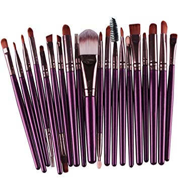 KOLIGHT Set of 20pcs Cosmetic Makeup Brushes Set Powder Foundation Eyeliner Eyeshadow Lip Brush for Beautiful Female (Purple Coffee)